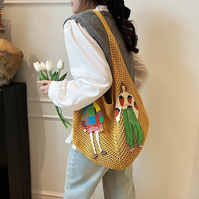 Summer Popular New Straw Portable Woven Bag Net Pocket Western Style Travel on One Shoulder Women's Woven Bag