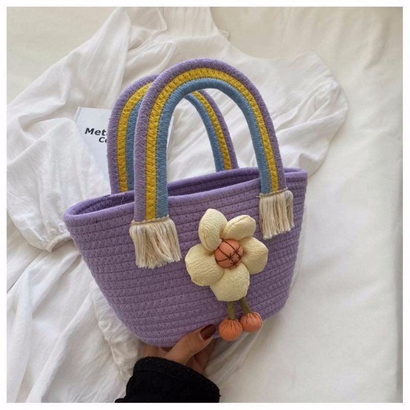 Sunflower Cotton String Woven Bag Straw Bag Baby Birthday Party Portable Cloud Beach Bag Basket