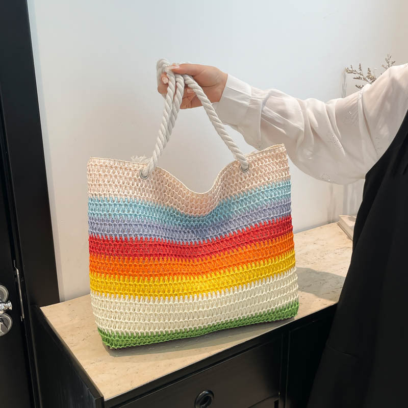 New Tote Bag High-Grade Women's Bag Shoulder Straw Bag Large Capacity Fashion Handbag out Shopping Bag