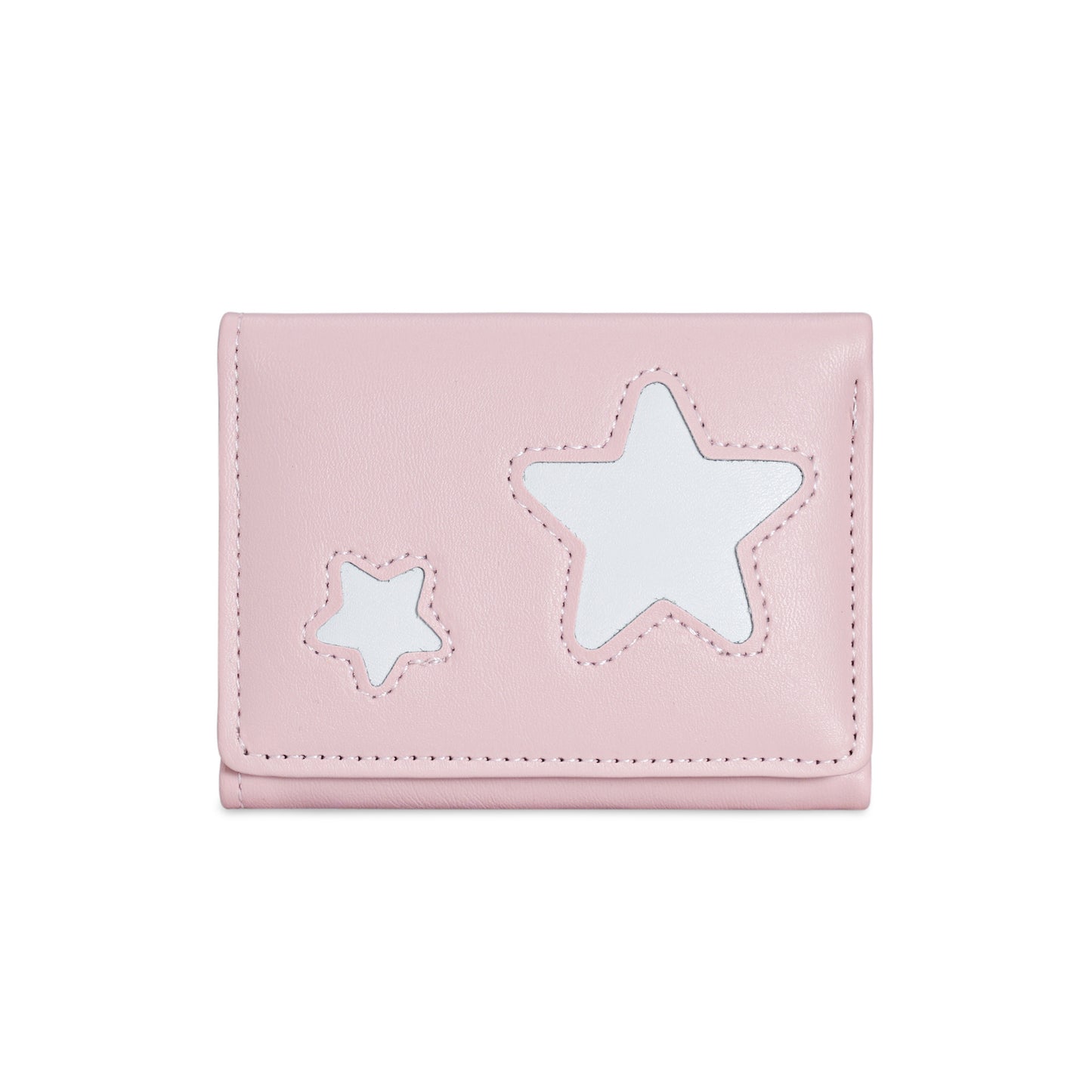 Cute Star Applique Trifold Wallet for Women, Soft PU Leather with Anti-Theft Feature, Minimalist and Sweet Design Perfect for Daily Use