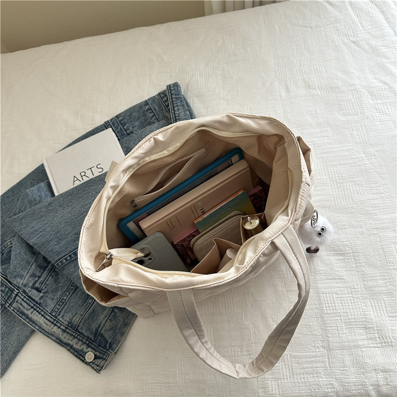 Women's Cotton-Padded Bag New Rhombus Large Capacity Portable Tote Bag Commuter Shopping Shoulder Bag