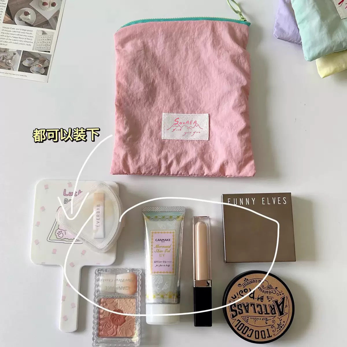 Portable Zipper Cosmetic Bag Simple Design Buggy Bag Thin and Practical Good-looking Cosmetic Storage