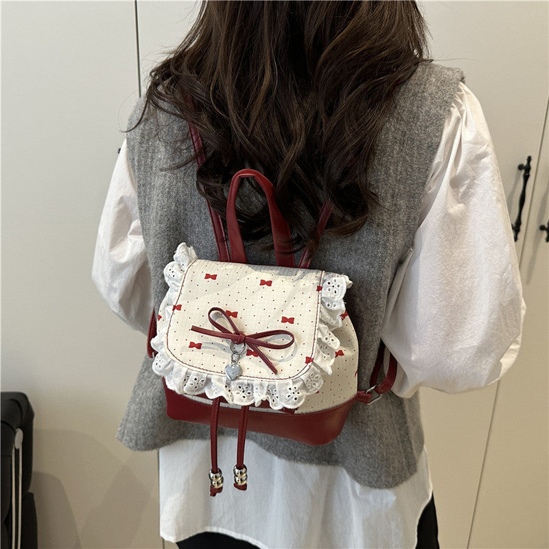 Women's Backpack Ballet Style Cute Small Square Bag Lace Bow Design Fashion New Backpack