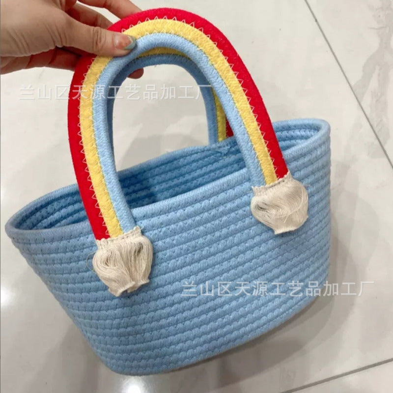 Sunflower Cotton String Woven Bag Straw Bag Baby Birthday Party Portable Cloud Beach Bag Basket