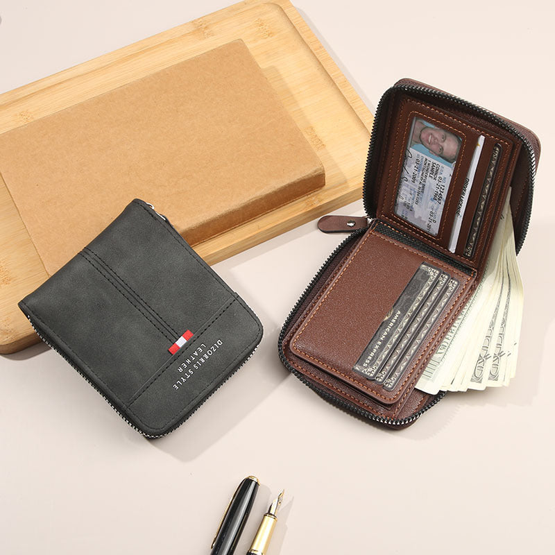 Retro PU Leather Men's Wallet with Zipper and Expandable Design for Daily Use
