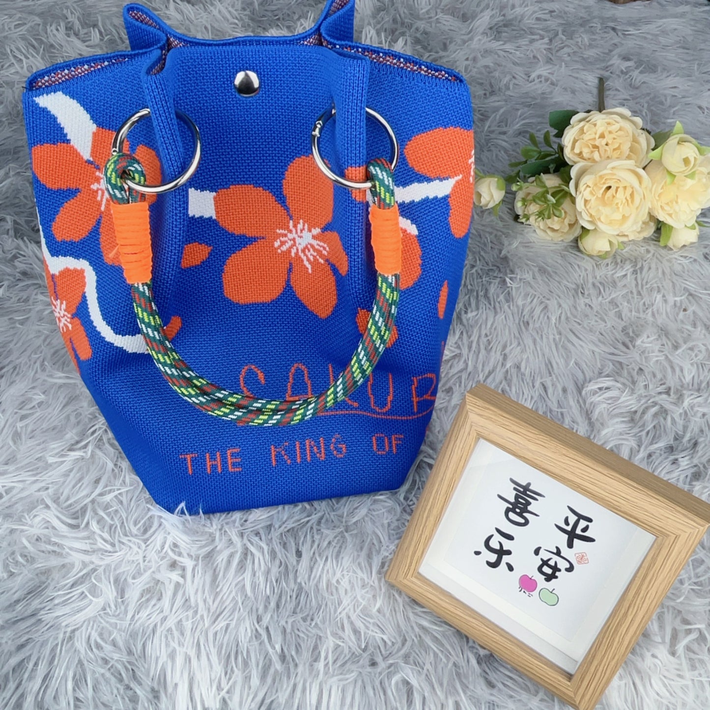 Women's Shoulder Bag New Hollow Canvas Handbag Color Rope Handle Large Capacity Daily Commuter Women's Bag