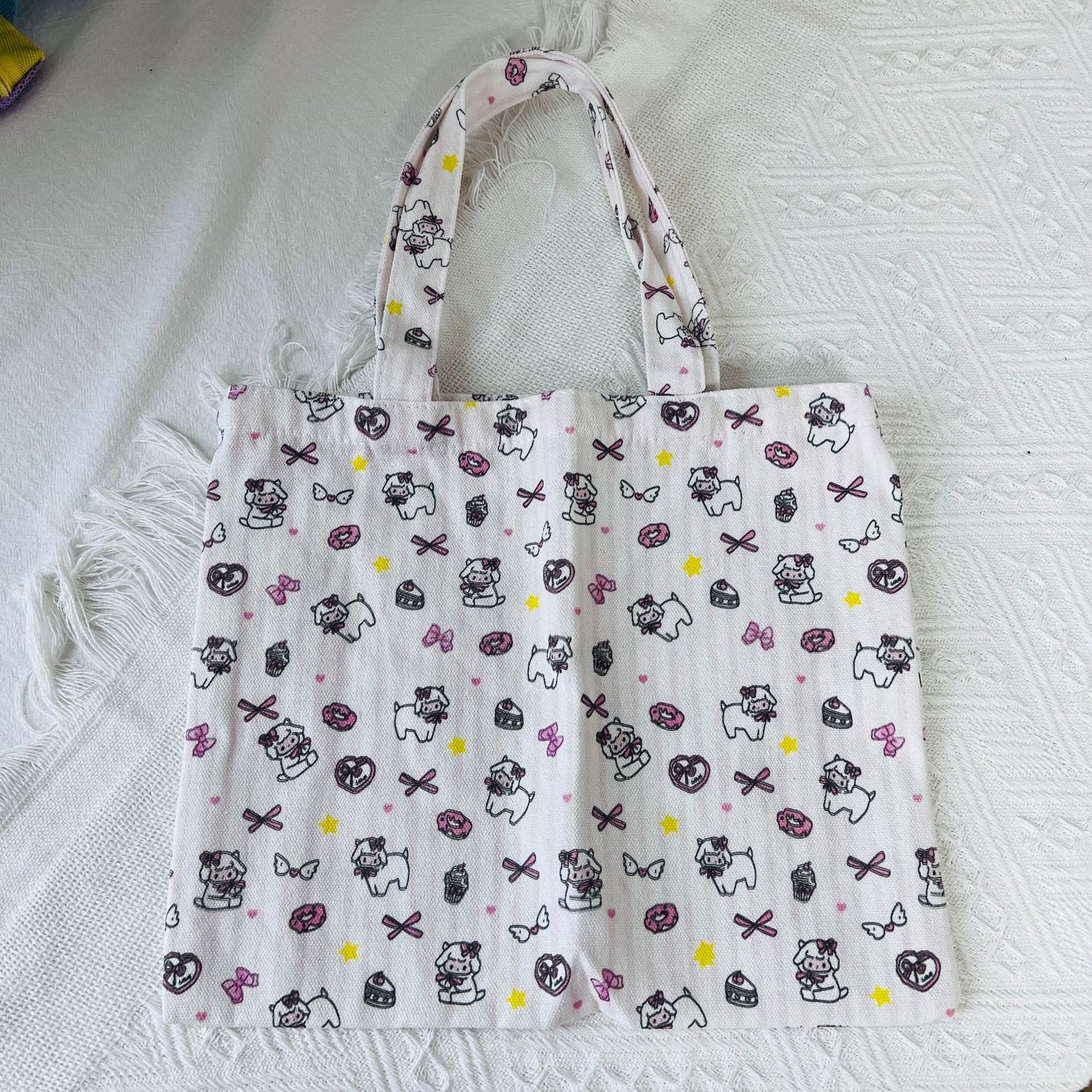 Striped Canvas Tote Bag with Custom Embroidery for Daily Use and Commuting