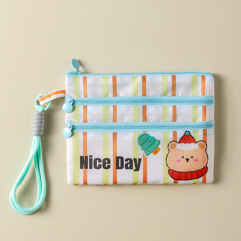 Cute Cartoon Travel Document Women's Storage Bag Multi-Layer Zipper Design Storage Passport Ticket ID Card Portable Portable Small Bag