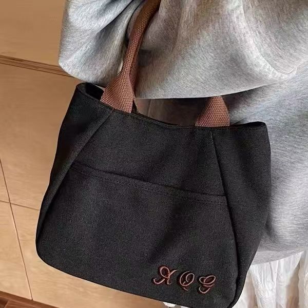 Women's Shoulder Bag Simple Embroidered Canvas Handbag Daily Commuter's All-Matching Practical Small Carrying Bag