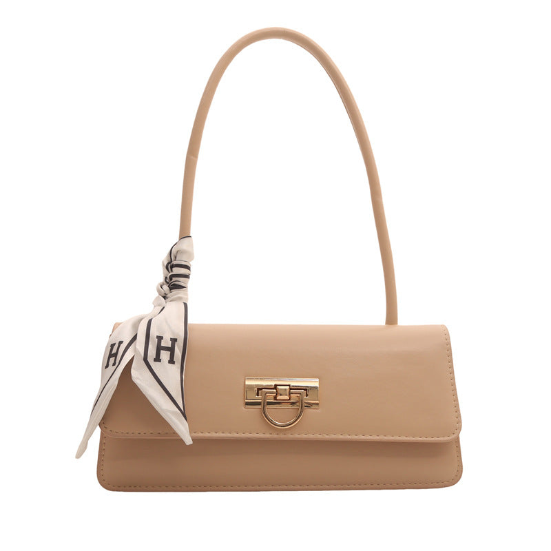 New Retro Fashion Small Square Bag Women's Shoulder Bag Elegant Silk Scarf Decoration Lock Design Everyday Joker