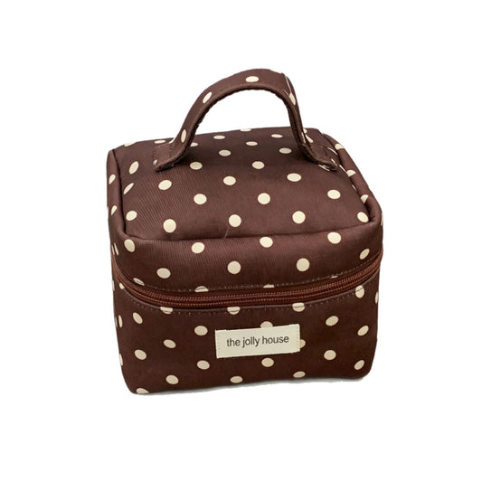 Vintage Polka Dot Cosmetic Bag with Zipper Closure - Portable Makeup Organizer for Women, Multi-functional and Washable