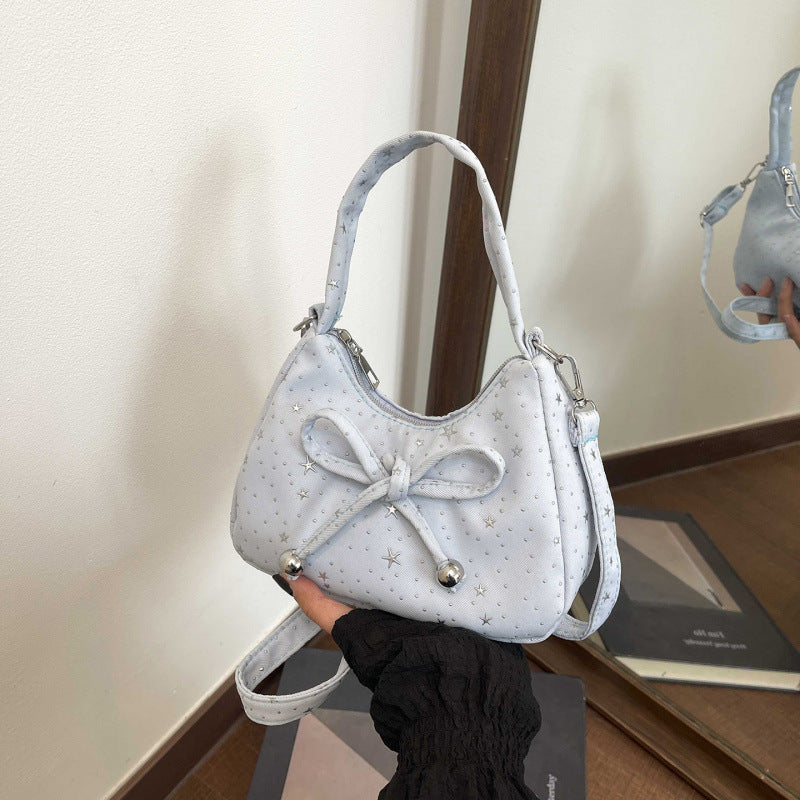 Chic Star-Print Crossbody Bag with Drawstring Detail for Women, Trendy Summer Fashion Accessory