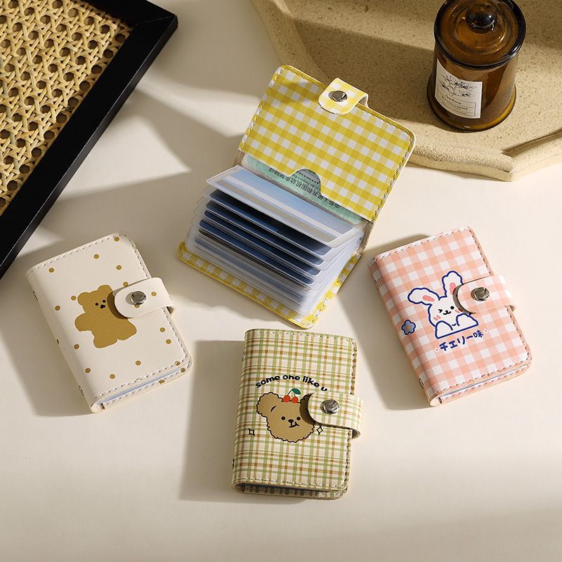 Cute Polka Dot Bear Cartoon Card Holder Female Personality Large Capacity Multiple Card Slots Ultra-Thin Compact Anti-Magnetic Card Clip Set