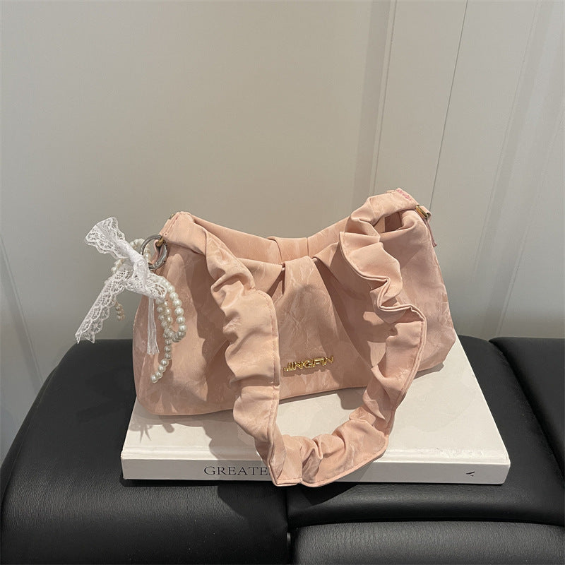 Summer Solid Color Pleated New Western Style Fashion Bowknot Chain Crossbody Handbag for Women