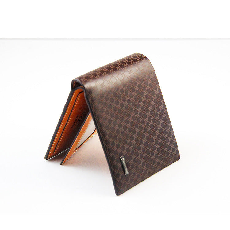Men's Fashionable PU Wallet with Checkerboard Pattern, Slim Bifold Design, Anti-Theft Card Holder for Daily Use