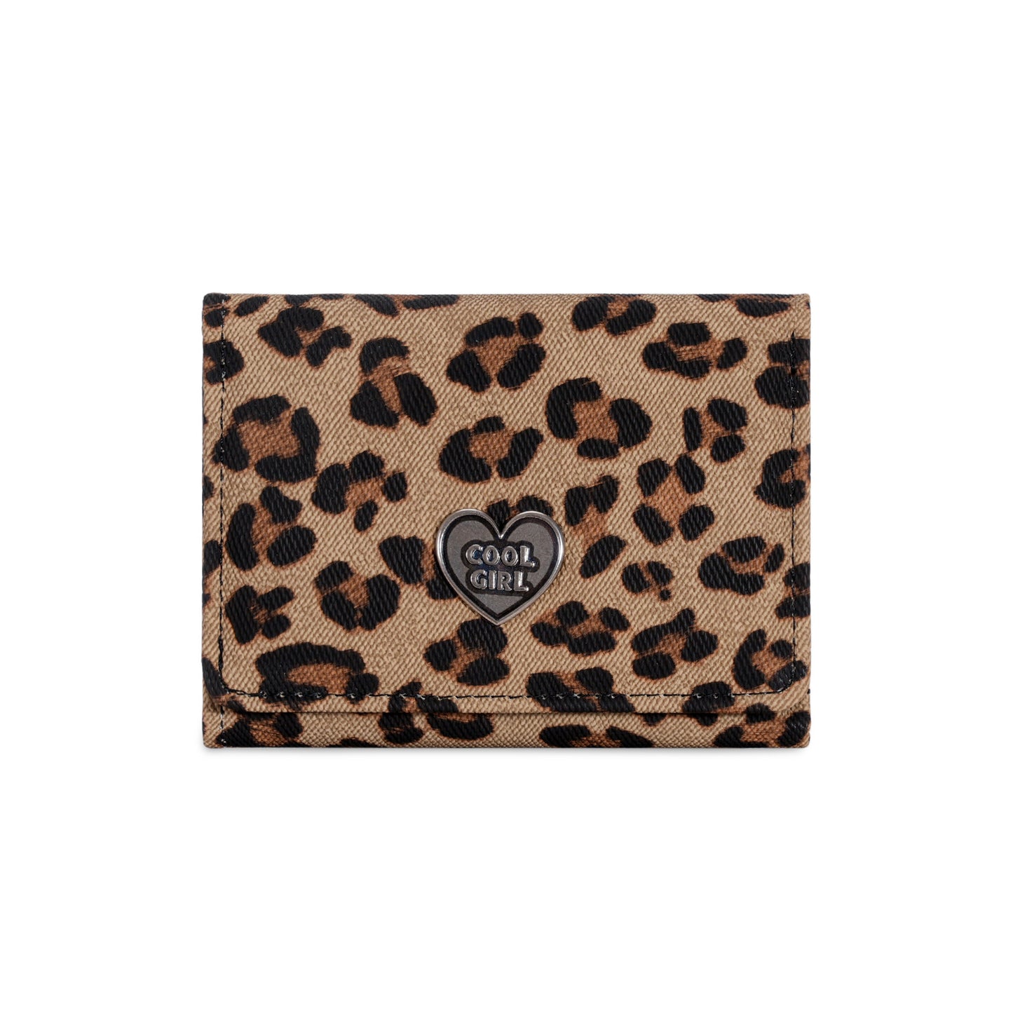Chic Leopard Print Trifold Wallet with Heart Charm for Women, Fashionable and Spacious Design