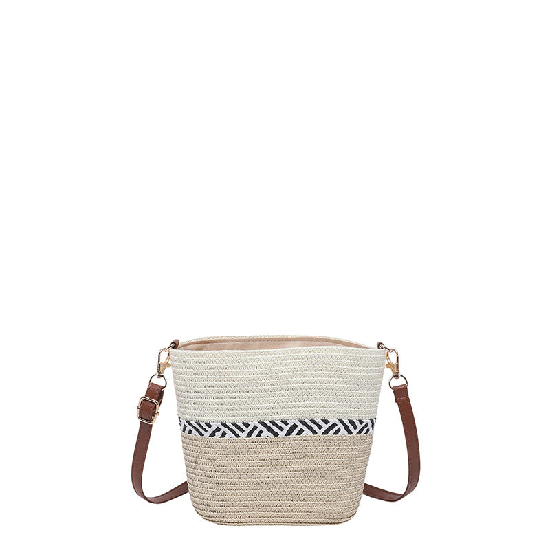 Fashion Woven Bucket Bag Women's Geometric Pattern Everyday Joker Shoulder Messenger Bag
