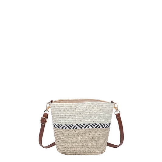 Fashion Woven Bucket Bag Women's Geometric Pattern Everyday Joker Shoulder Messenger Bag
