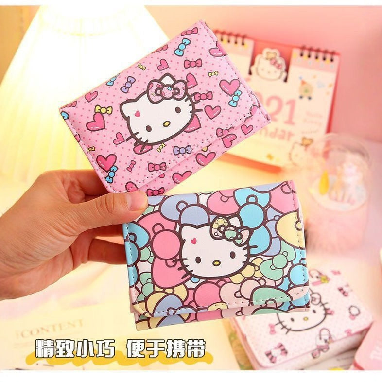 Wallet Female Cute Japanese Style Short Cartoon Fresh Girl Heart Folding Children Princess Hello Kitty Coin Purse