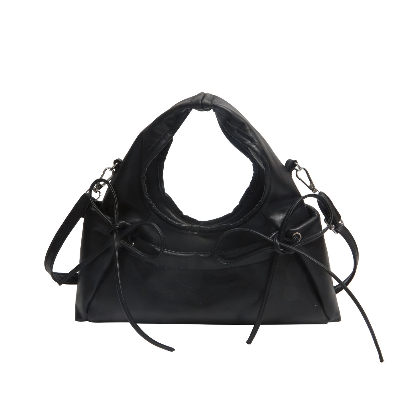 Korean Fashion Women's Mini Moon Bag with Bow Detail, Soft PU Crossbody Shoulder Bag for Daily Street Style