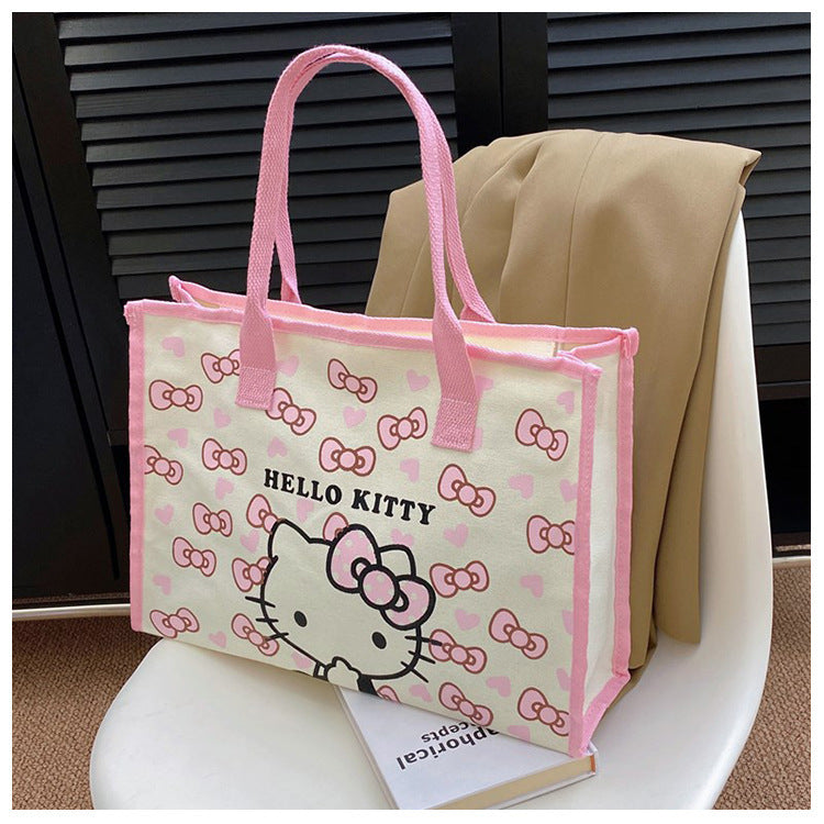 Canvas Tote Bag Female Cartoon Printing Large Capacity Student Class Commute Schoolbag Shopping Bag