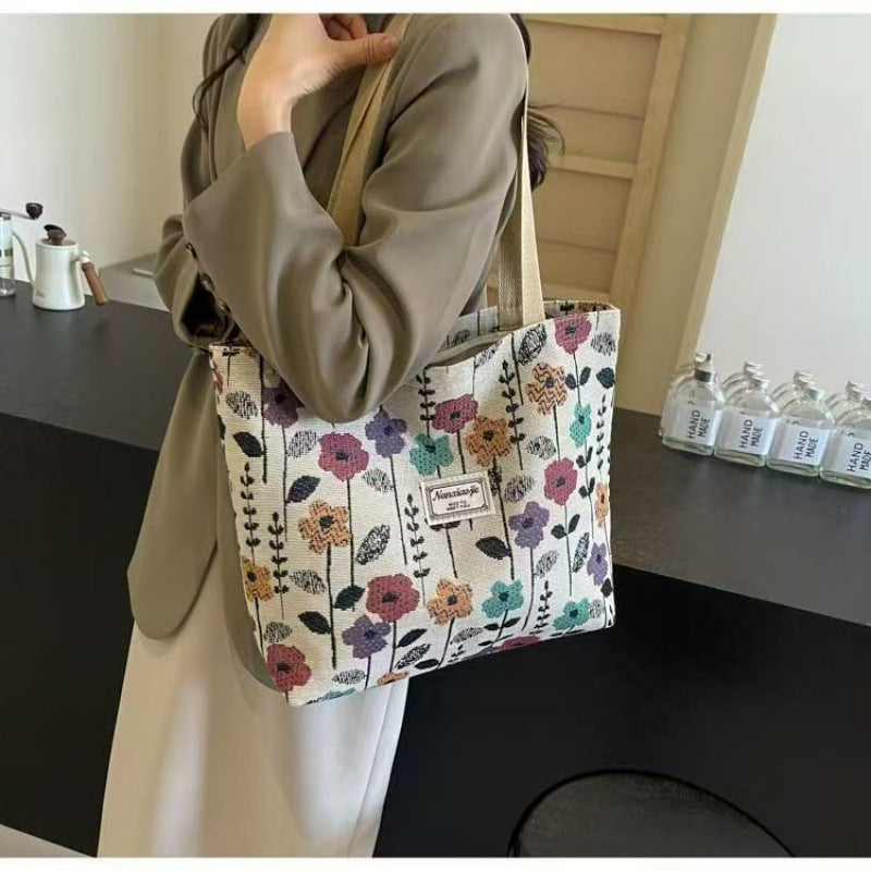 Popular Large Capacity Shoulder Bag Women's New Canvas Tote Portable Commuter Bag