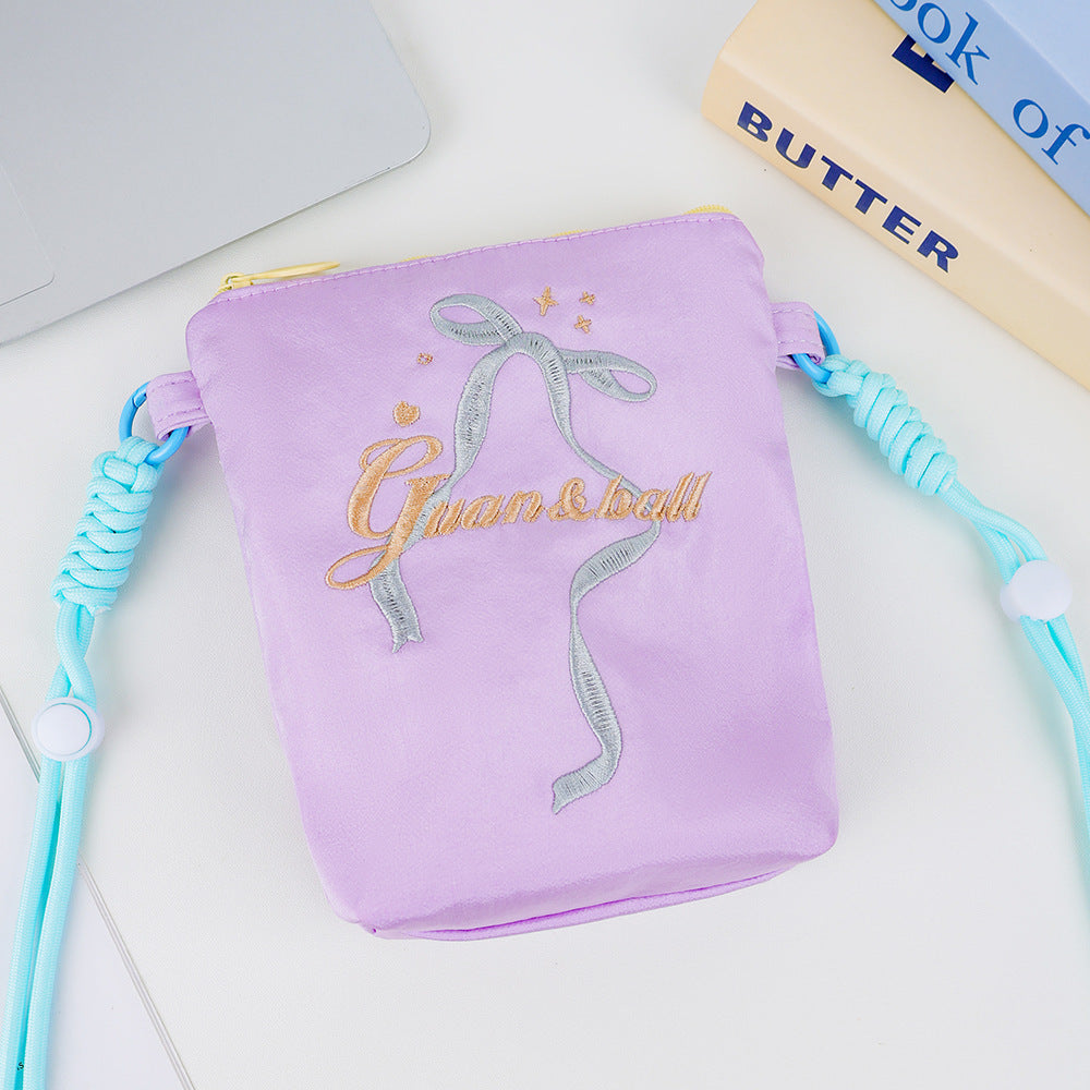 Summer Bowknot Crossbody Phone Bag for Women Lightweight Fashion Embroidery Shoulder Coin Purse