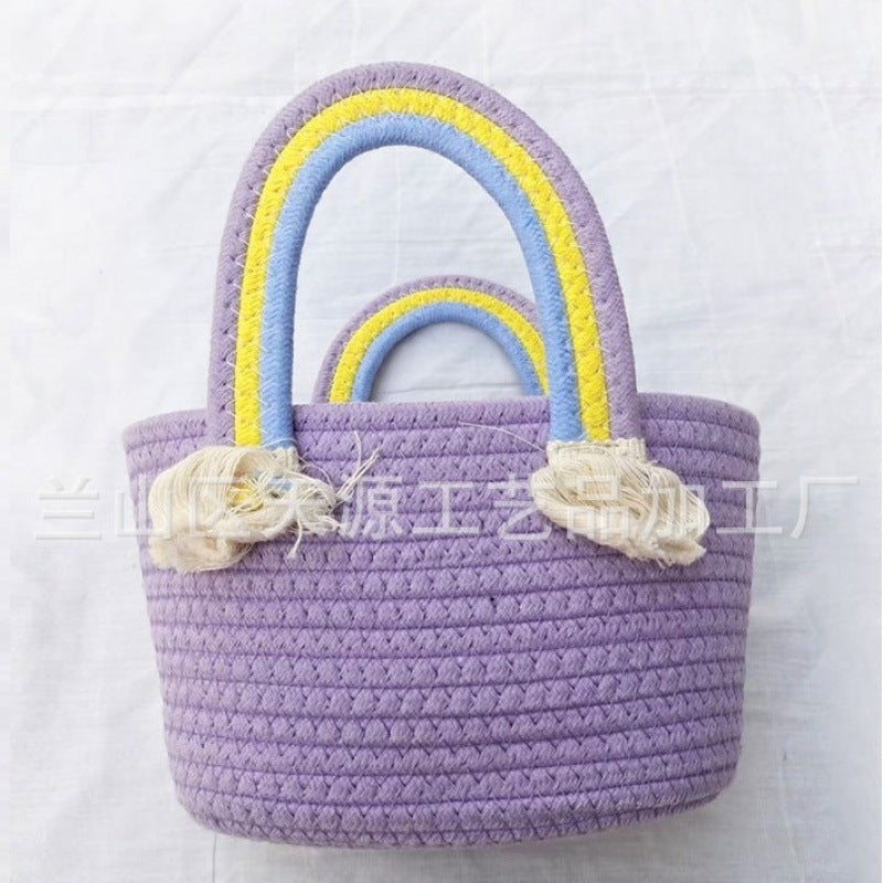 Sunflower Cotton String Woven Bag Straw Bag Baby Birthday Party Portable Cloud Beach Bag Basket