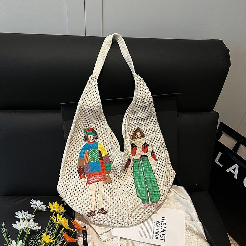 Summer Popular New Straw Portable Woven Bag Net Pocket Western Style Travel on One Shoulder Women's Woven Bag