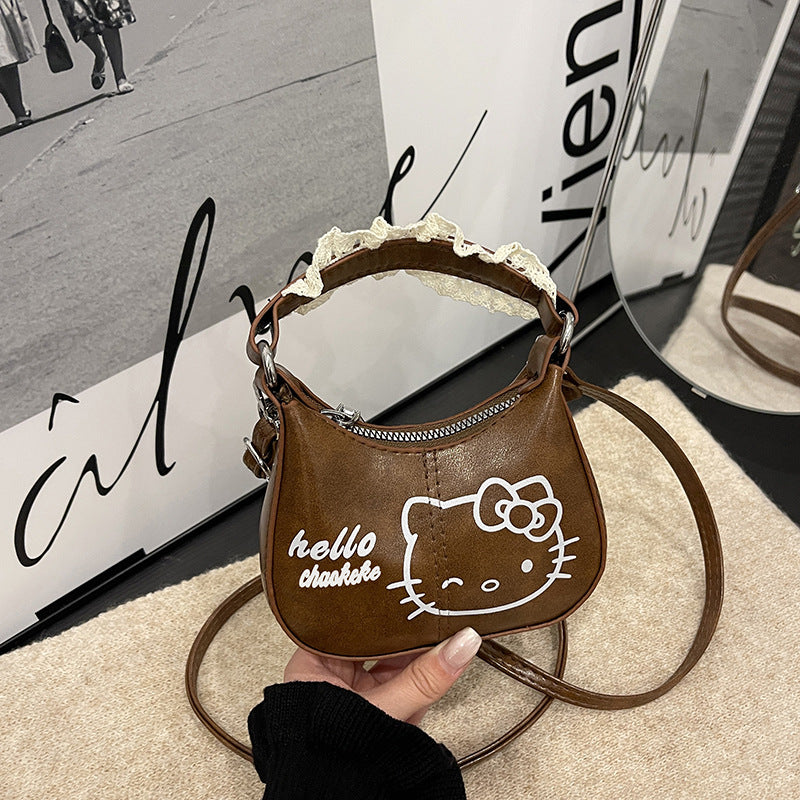 Women's Cross-Body Bag Handbag Cute Vintage Cat Lace Handbag Shoulder Messenger Bag