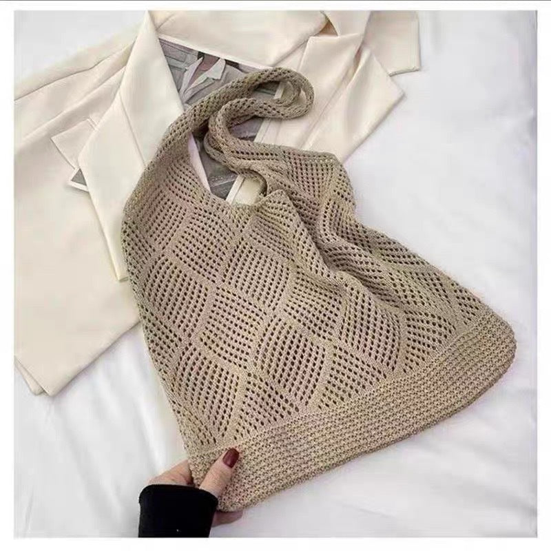 Women's Shoulder Bag Artistic Style Crocheted Daisy Tote Bag Beach Vacation Lightweight Shoulder Bag Leisure Travel Essential Woven Handbag