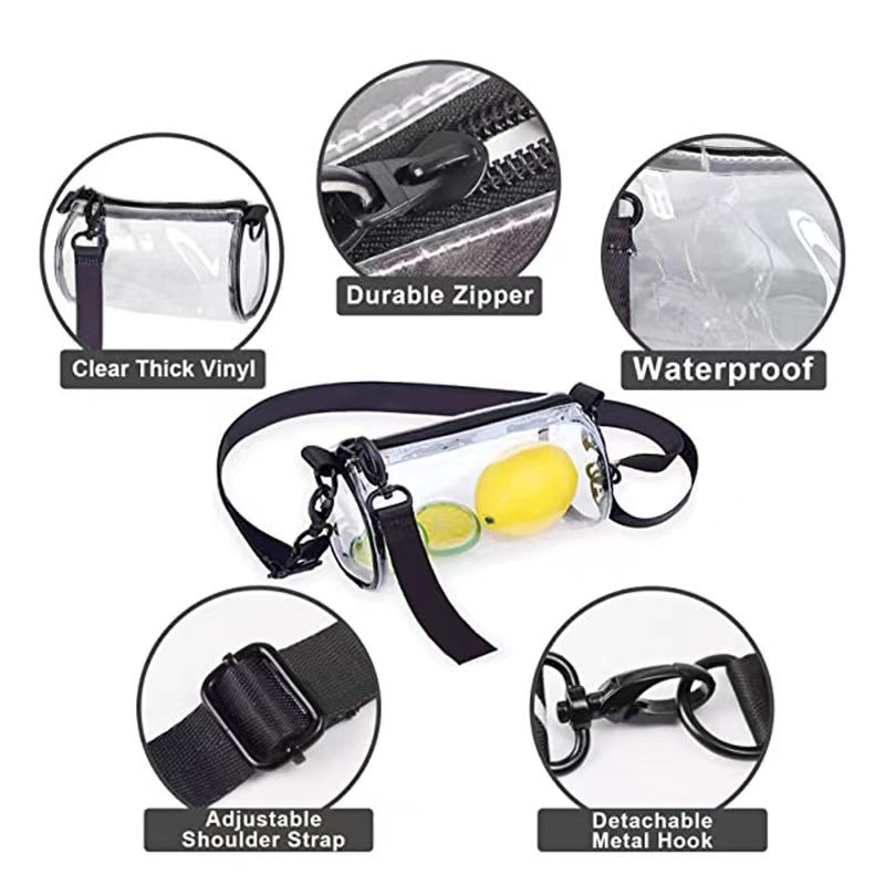 Transparent Waterproof Cylinder Bag for Cosmetics, Phone, and Essentials - Crossbody Style for Outdoor Activities