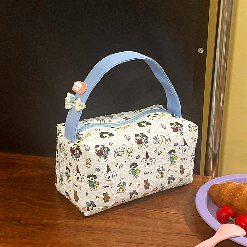 Cute Cartoon Print Handheld Cosmetic Bag with Large Capacity for Daily Use and Travel