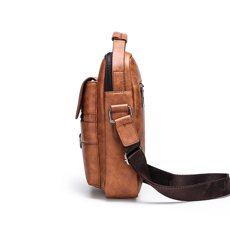 Retro Men's Shoulder Bag with Large Capacity, PU Leather Crossbody Bag for Business and Casual Use, Featuring Zipper Pockets and Stylish Stitching Design
