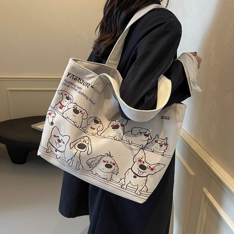 Korean Style Western Style Big Bag Women's New Casual All-Match Tote Canvas Bag Large Capacity Commuter Shoulder Bag