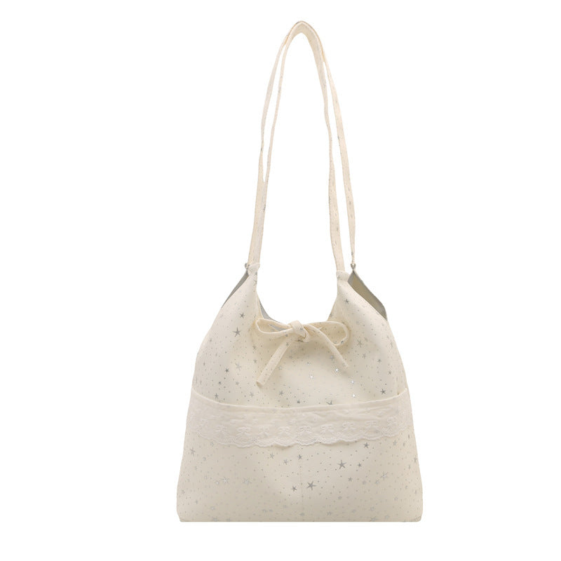 Shoulder bag for women, new style, Japanese and Korean bow-knot lace, large capacity, good-looking, fairy student canvas bag