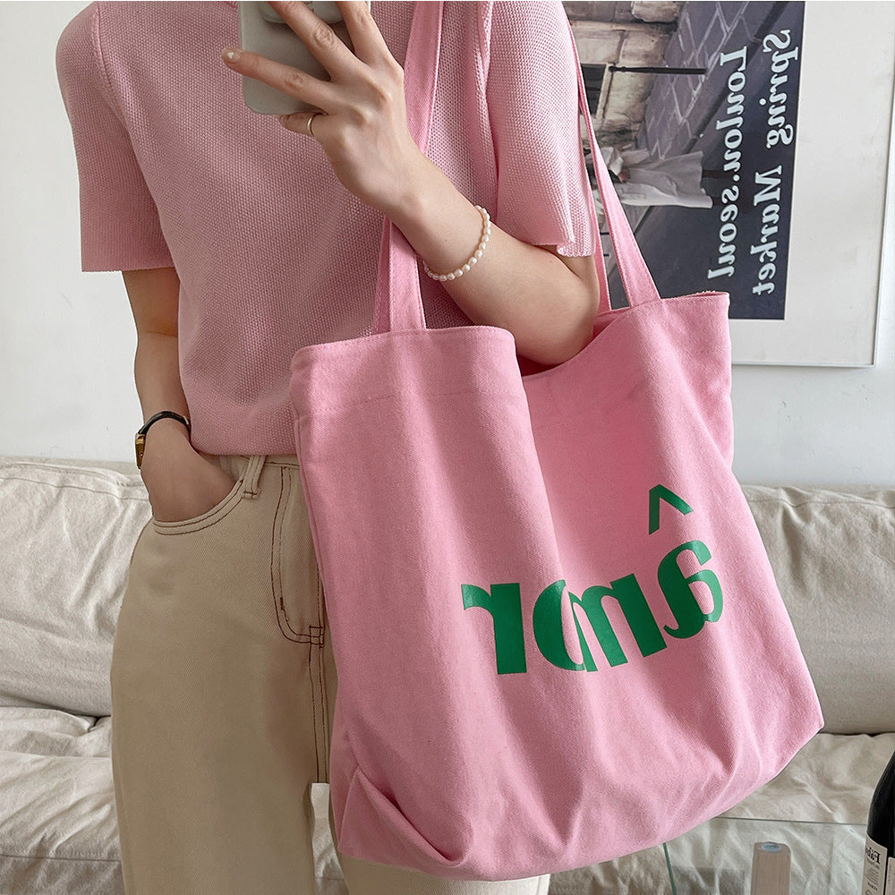 2025 Trendy Canvas Tote Bag for Women, Large Capacity Street Style Letter Design, Perfect for Daily Commute and Shopping