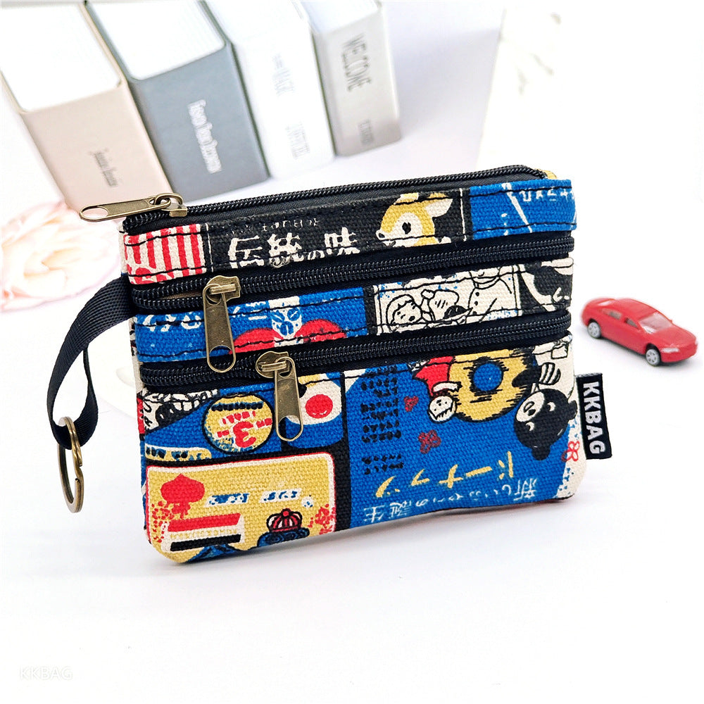 New Cartoon Three-Layer Sundries Storage Bag Summer Carry around Makeup Pouch Girls Coin Purse Key Card