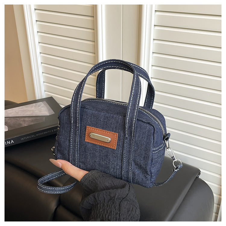 Retro Denim Small Handbag Portable Denim Small Bag Women's Fashionable New Pillow Fashion Messenger Bag