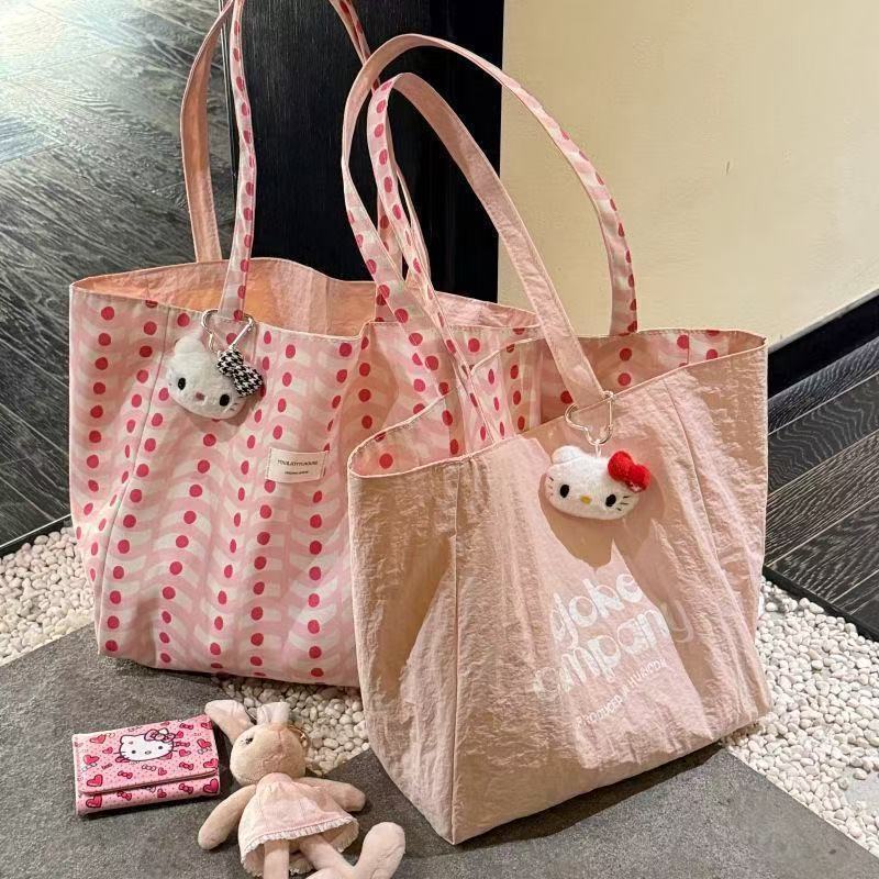 Cute Hello Kitty Tote Bag with Polka Dot Design and Large Capacity for Daily Use and Travel