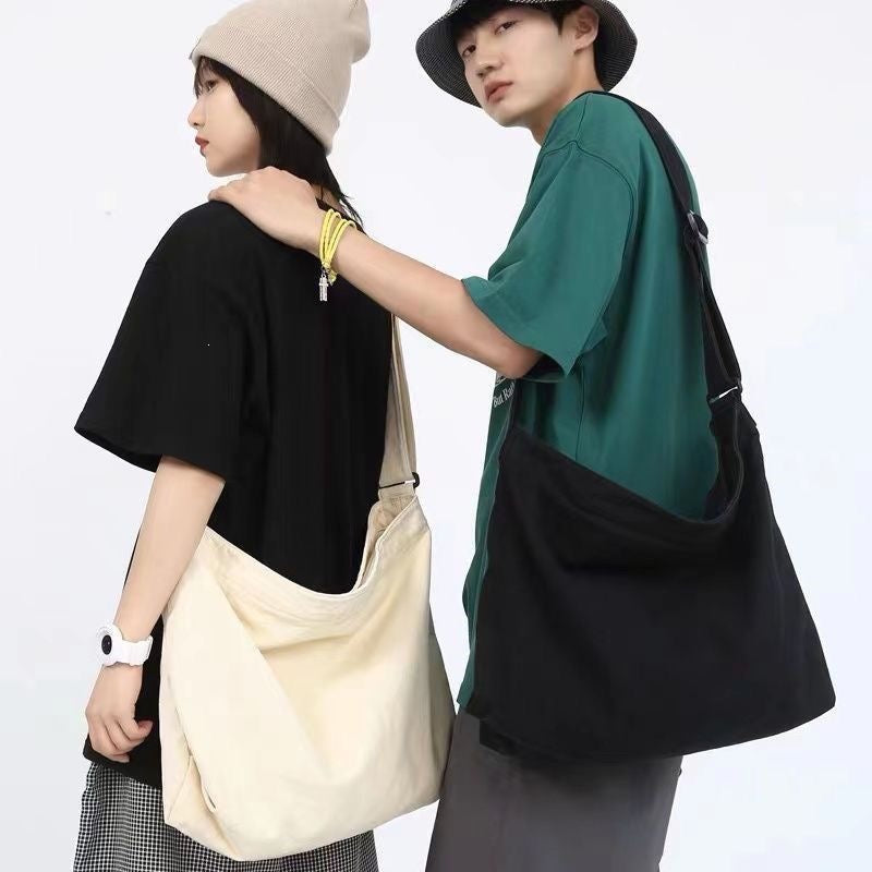 Minimalist Canvas Sling Bag for Daily Commute and Casual Outfits - Unisex Japanese Style Crossbody Bag with Large Capacity