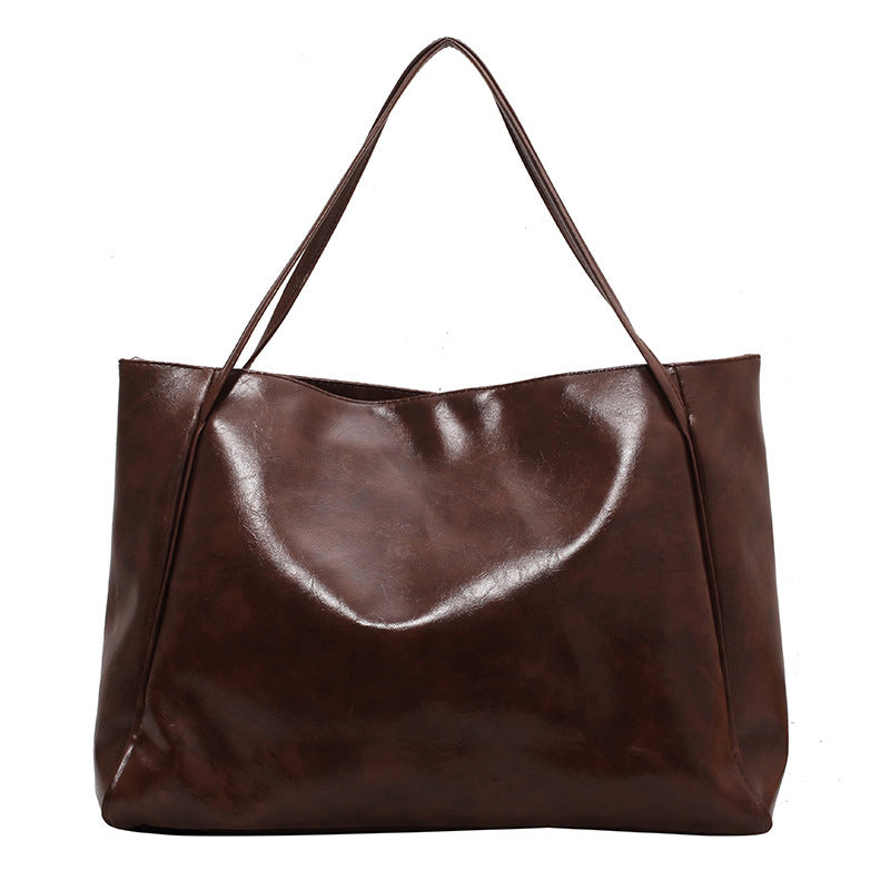 Tote Bag Women's Bag New Japanese and Korean Large Capacity Soft Leather One Shoulder Retro Casual Portable Bucket Bag