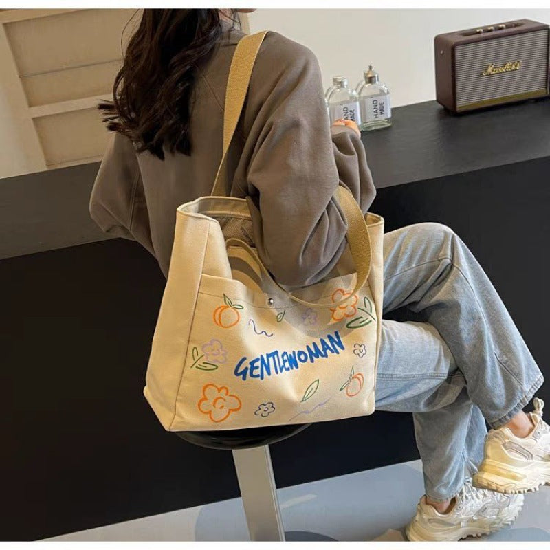 2024 New Large Capacity Tote Bag for Women, Casual Floral Print Canvas Shoulder Bag with Zipper and Inner Pocket, Perfect for Daily Commute and School