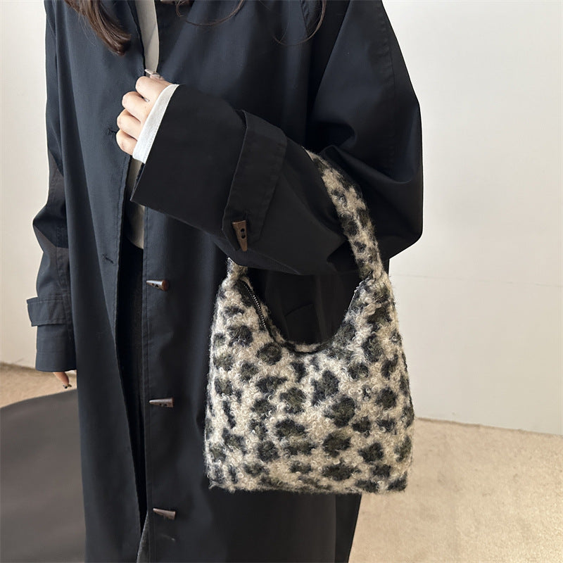 Korean Style New Fashion Trendy Niche Leopard Print Design Single Shoulder Underarm Bag Lightweight Tote Hand Bag for Women