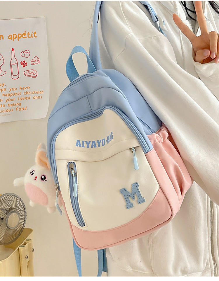 Cute Kids Backpack with Plush Rabbit Charm for School Travel and Spring Outings - Waterproof Oxford Fabric Design