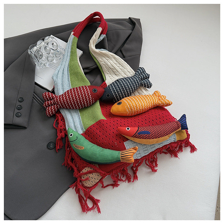A Plenty Of Fish Handmade Trendy Bag New Women's Fashion Commuter Woven Shoulder Bag