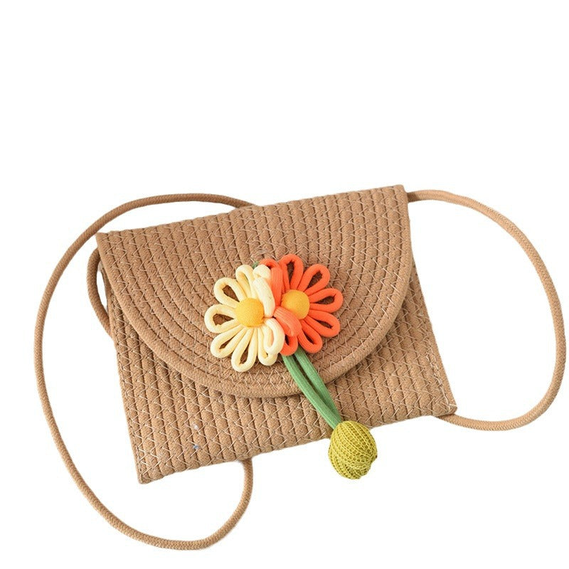 Cute Flower Embroidered Woven Crossbody Bag for Women, Summer Fashion Street Style Small Shoulder Bag with Magnetic Closure