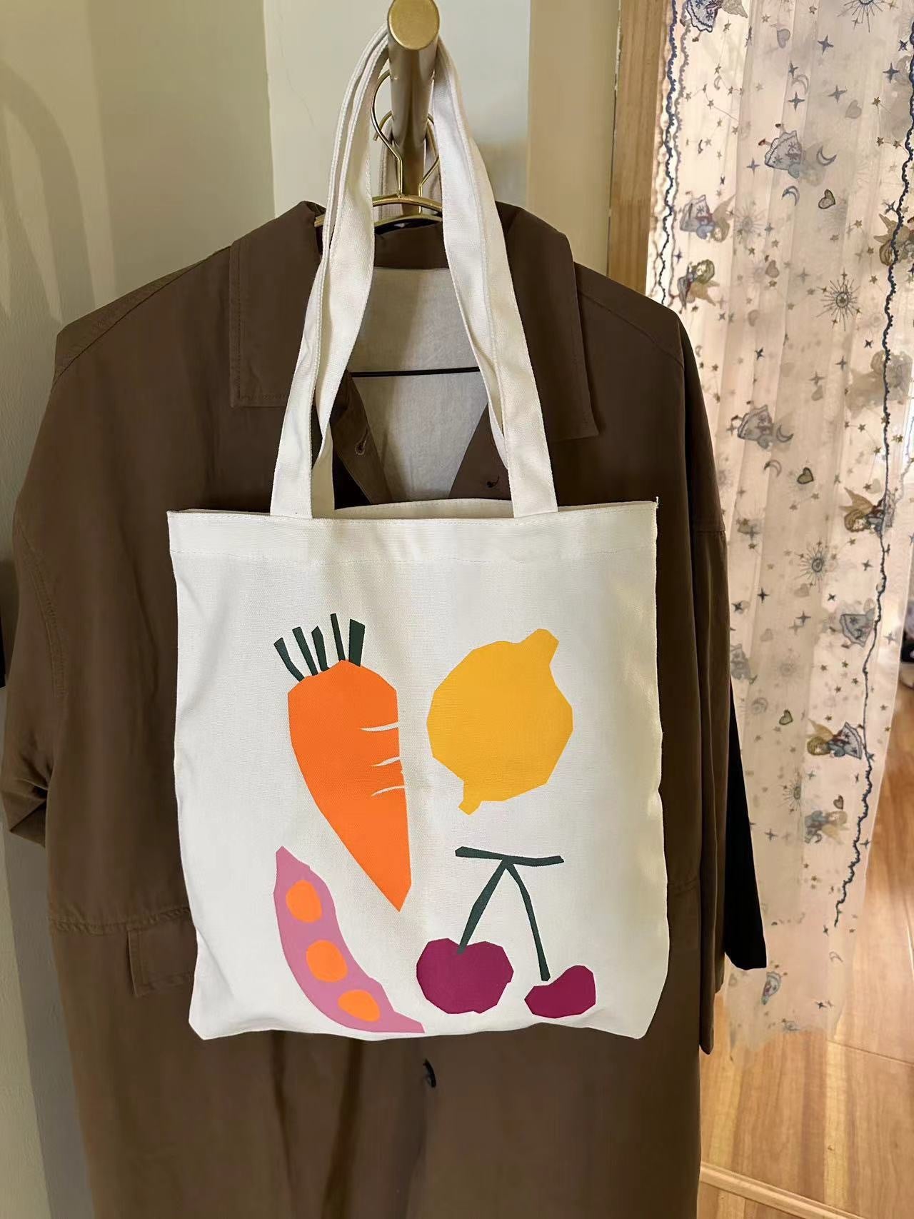 Fruit Pattern Canvas Tote Bag for Casual Travel and Everyday Use