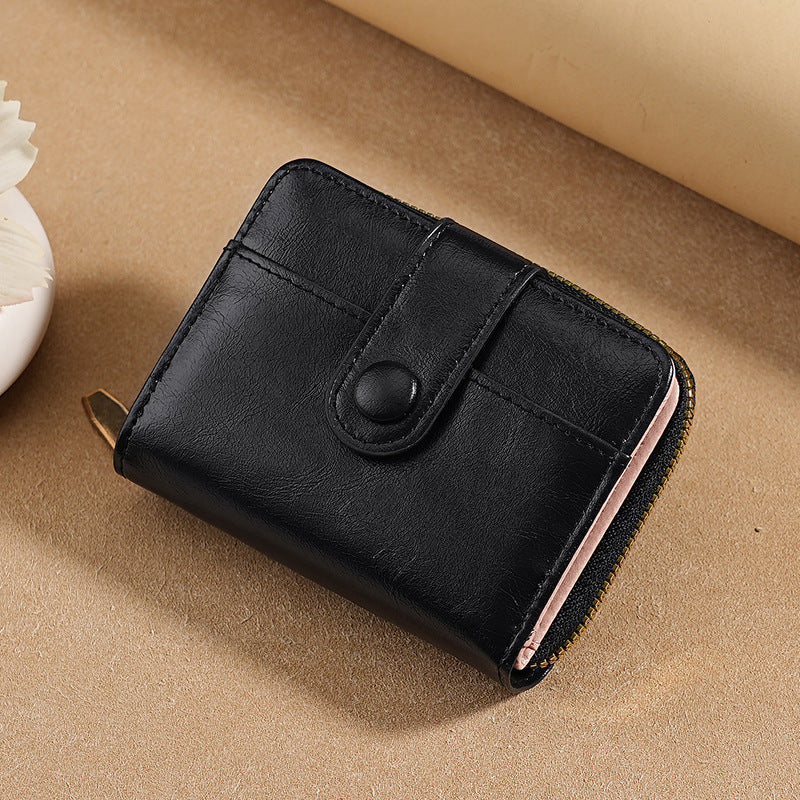 Minimalist Women's Wallet with Snap Closure and Coin Pocket, Stylish PU Leather Compact Design for Everyday Use