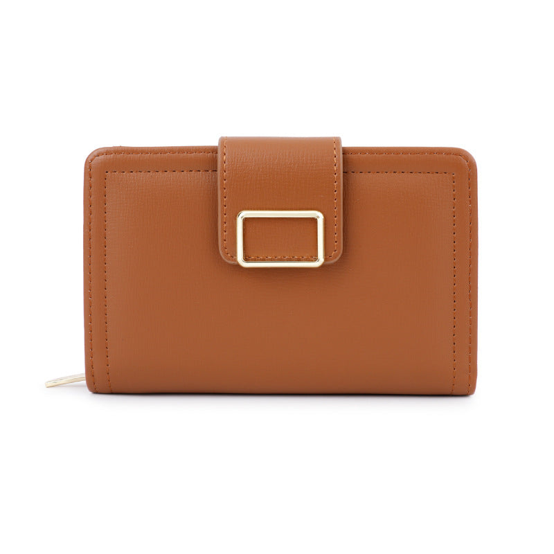 Minimalist PU Women's Wallet with Gold Buckle Design, Compact and Functional for Daily Use